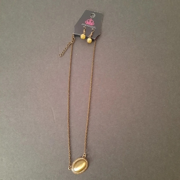 Paparazzi Necklace and Earrings Jewelry set Brown stone Bronze metal - Picture 4 of 8